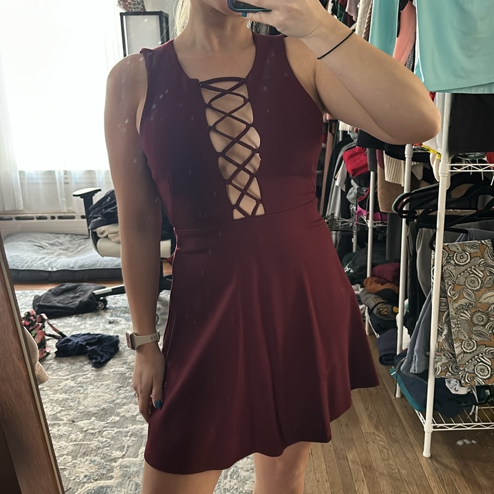 Maroon lace up dress